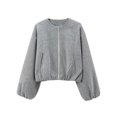 thumbnail image 3 of Chaqueta Corta Informal con Cremallera para Mujer, Estilo Universitario, Abrigos de Moda con Bolsillos de Ribete Gris M, 3 of 10