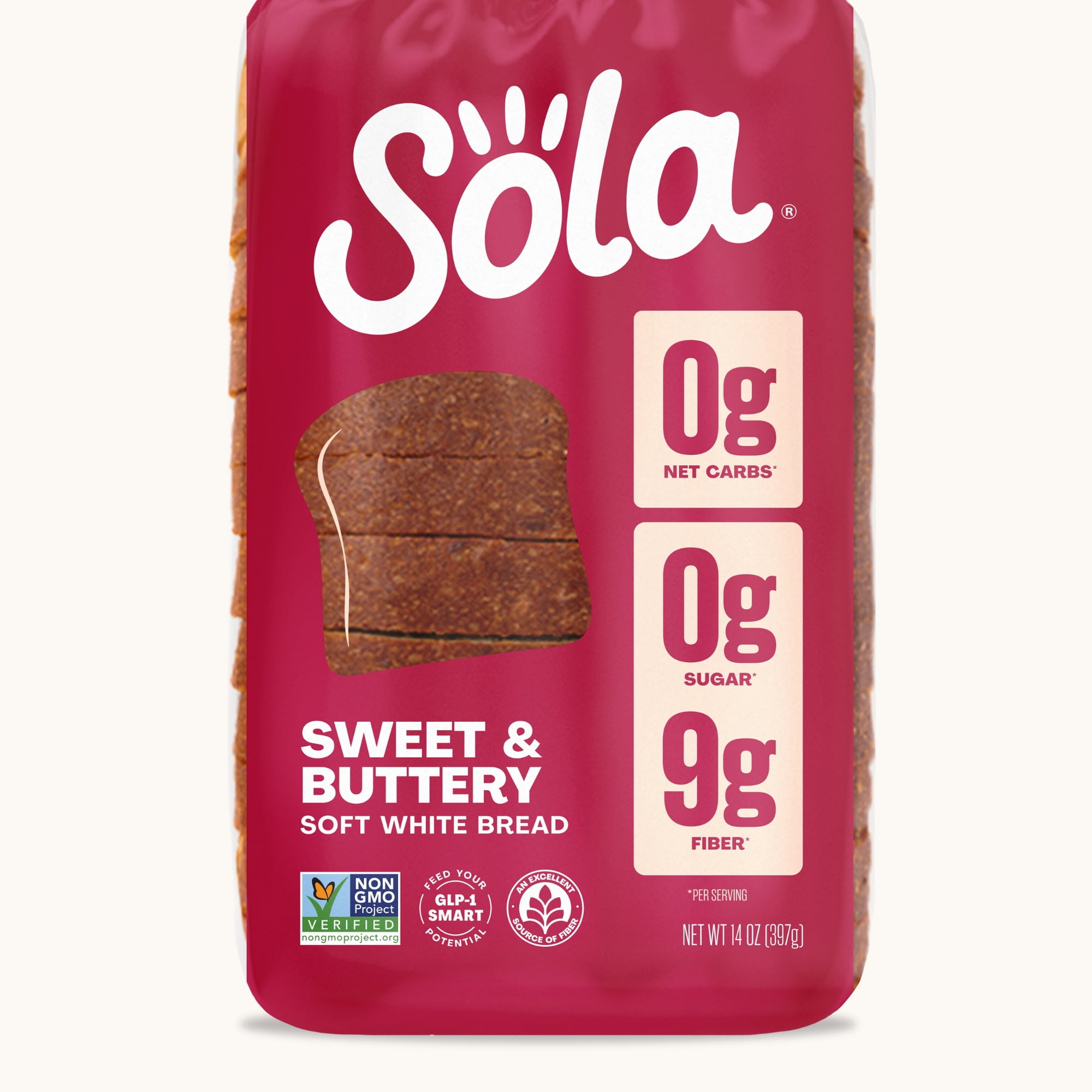 Sola Sweet and Buttery Bread, 0g Net Carb White Bread, Non-GMO, 14oz Loaf