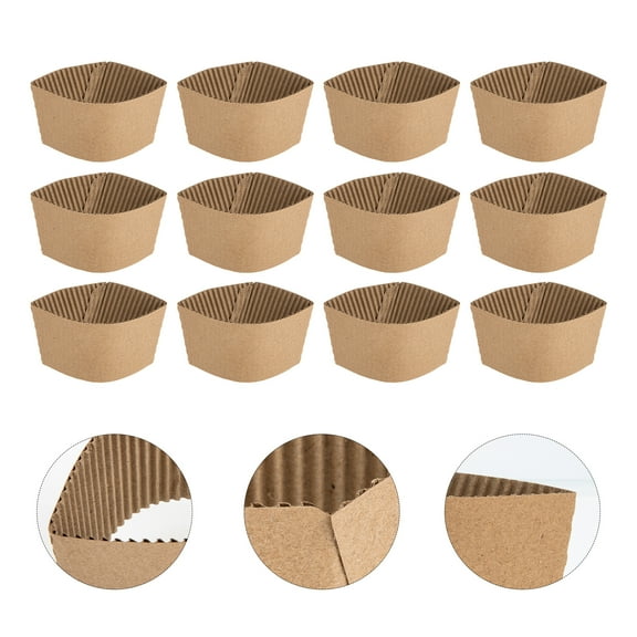 50pcs Corrugated Paper Cup Covers for Coffee Mug Sleeves Non-Slip Heat Resistant Khaki Color