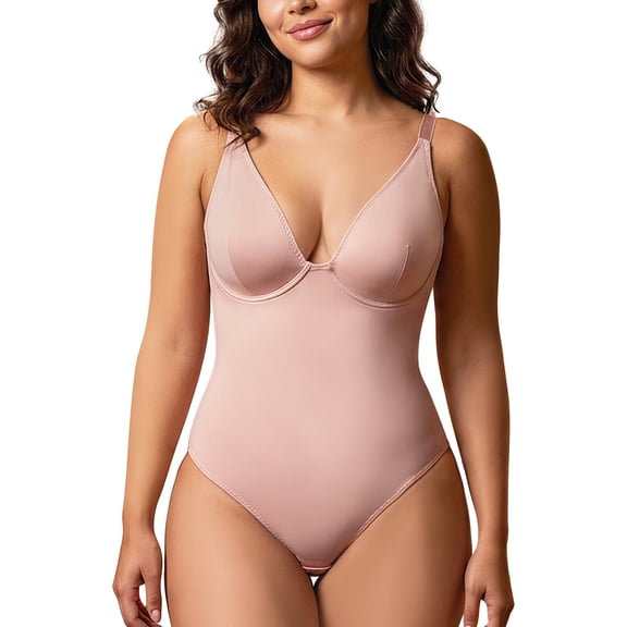 CuteStreet Shapewear Bodysuit for Women Tummy Control Thong V Neck Body Suit Corset Top