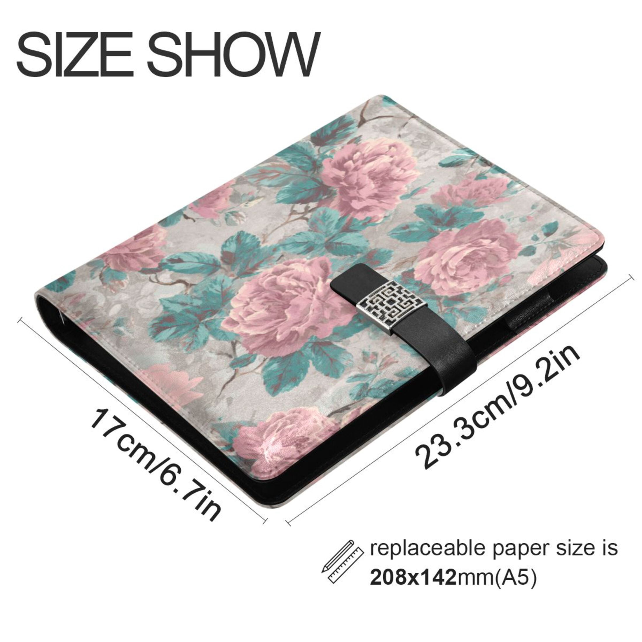 Leather Planner Leather Notebook Notebook Journal Binder Design Pen Pocket Design Convenient for Storage Vintage Retro Rose Picture