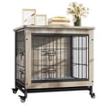 thumbnail image 6 of Dextrus Dog Crate Furniture  with Double Doors, Indoor Dogs Kennel with Wheels,Dog Crate End Table with Cushion & Tray-27.1"L x 18"W x 24.8"H,Gray, 6 of 6