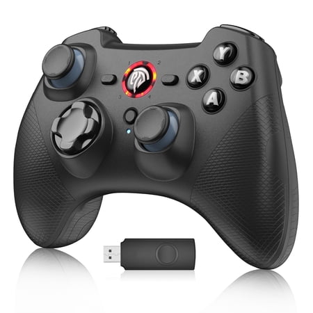 LISHIVE Wireless Game Controller, 2.4G Wireless Gaming Controller, Dual Vibration Feedback, TURBO, for PC Windows PS3 OTG Enabled Android Phones Tablets TV Box, Black
