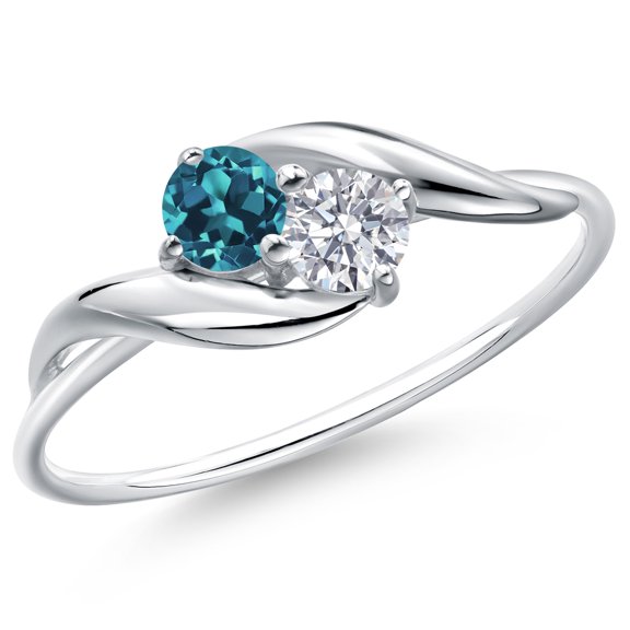 Gem Stone King 10K White Gold Round London Blue Topaz and White Lab Grown Diamond Ring for Women (0.39 Cttw, Round 3.5MM, Gemstone November Birthstone, Size 9)