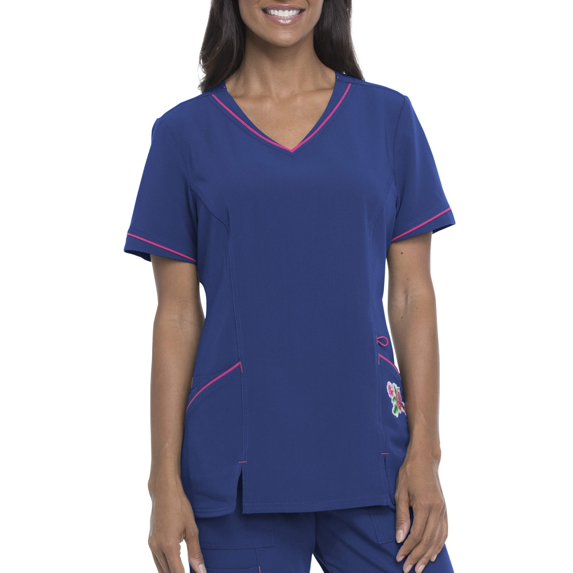 Signature Collection Women's V-Neck Scrub Top with Embroidery Accent