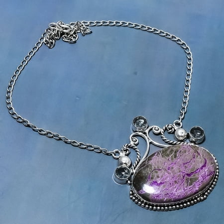 Natural Purple Labradorite,Iolite Gemstone 925 Sterling Silver Necklace 18"