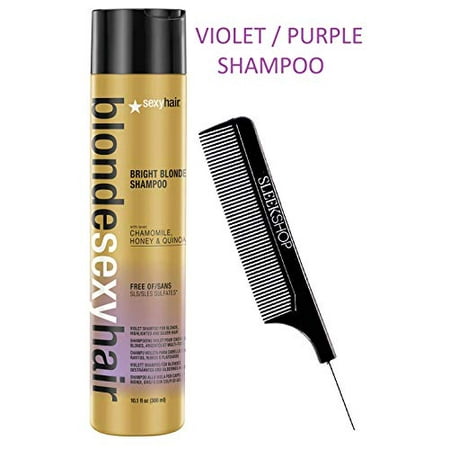 Blonde Sexy Hair BRIGHT BLONDE VIOLET SHAMPOO for Blonde, Highlighted, Silver Hair, with Chamomile, Honey, Quinoa, Free of SLS Sulfates (Designated Kit) Purple (10.1 oz / 300 (Best Shampoo To Keep Blonde Highlights Bright)