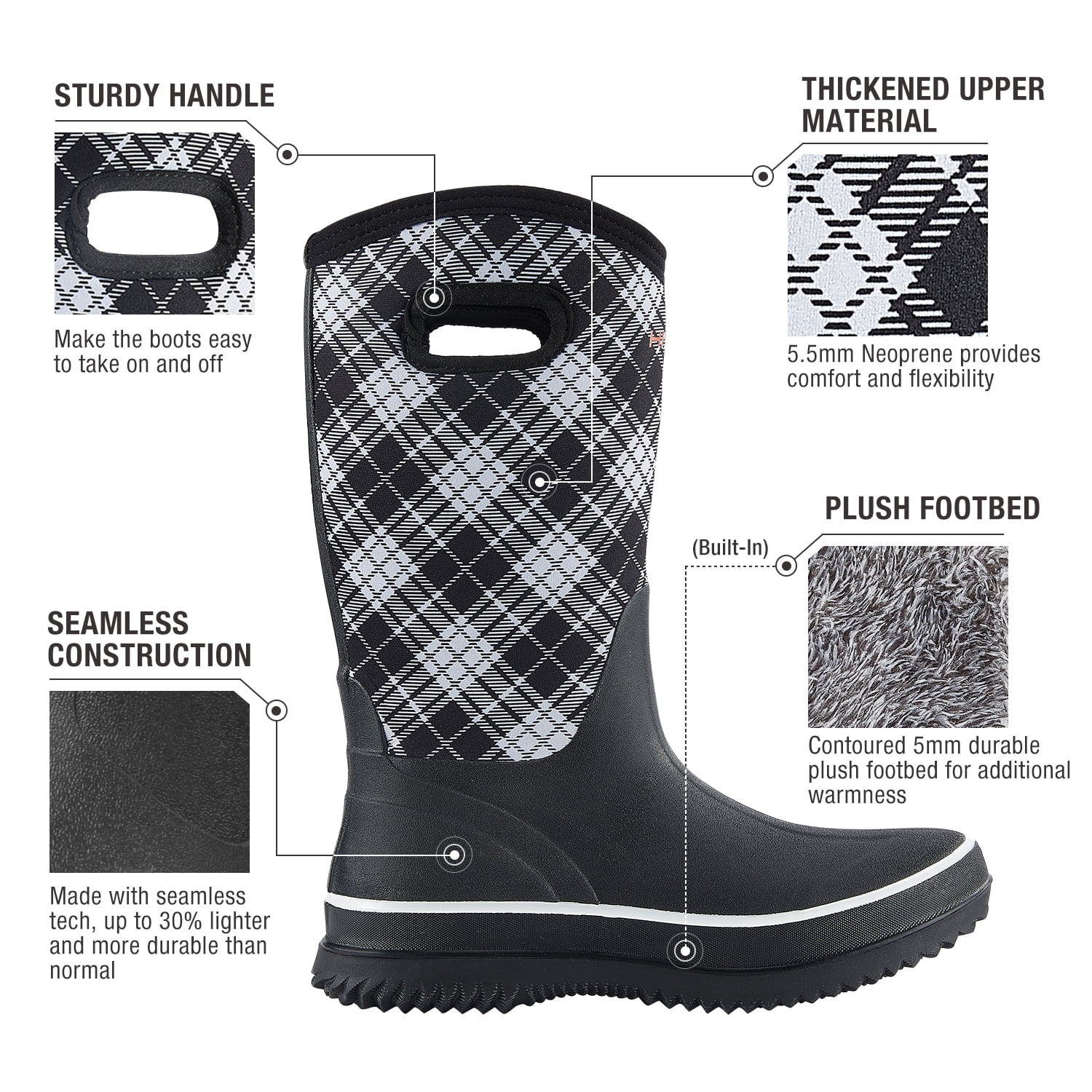 HISEA Rain Boots for Women Mid Calf Muck Rubber Boots Waterproof Neoprene Insulated Barn Boots for Mud Working Gardening