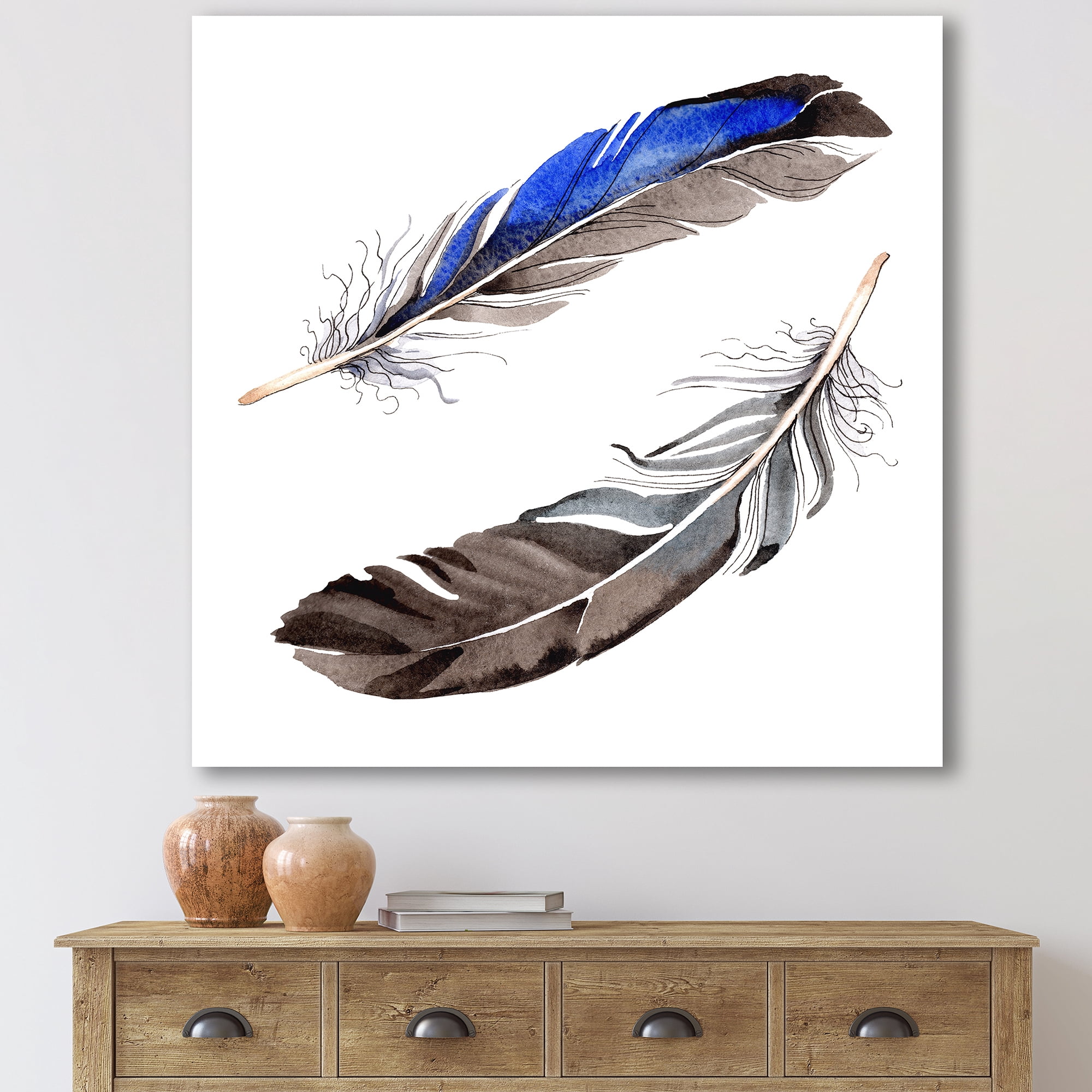 Designart ' Colourful Boho Art Feathers III ' Bohemian & Eclectic Canvas Wall Art Print