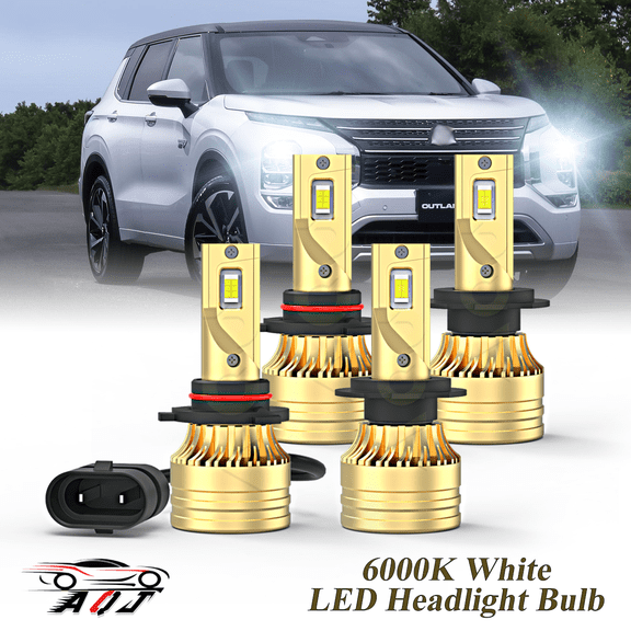 LED Headlight Bulb for Mitsubishi Outlander 2014-2020 2021 2022 - 100,000LM Super-Bright 6000K White, High Low Beam Bulbs，Plug & Play, Pack of 4