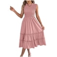 thumbnail image 2 of Haivin Ladies' casual and fashionable solid color round neck elastic waistband sleeveless vest dress, mid length dress, 2 of 8