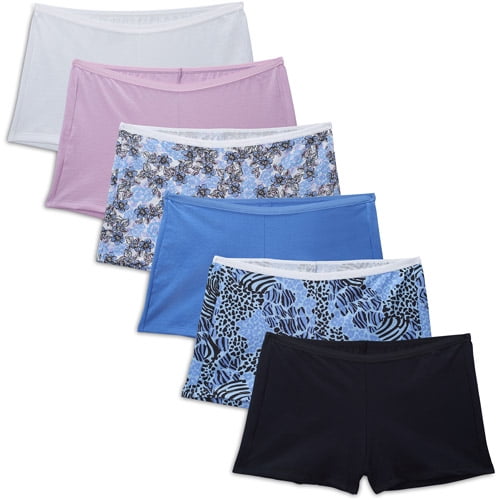 Fruit of the Loom Women's Assorted Cotton Shortie Boyshort Panties, 6