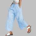 thumbnail image 5 of Womens Wide Leg Capri Pants Gingham Plaid Culottes Summer Elastic Waist Palazzo Trousers Bottoms With Pockets, 5 of 8