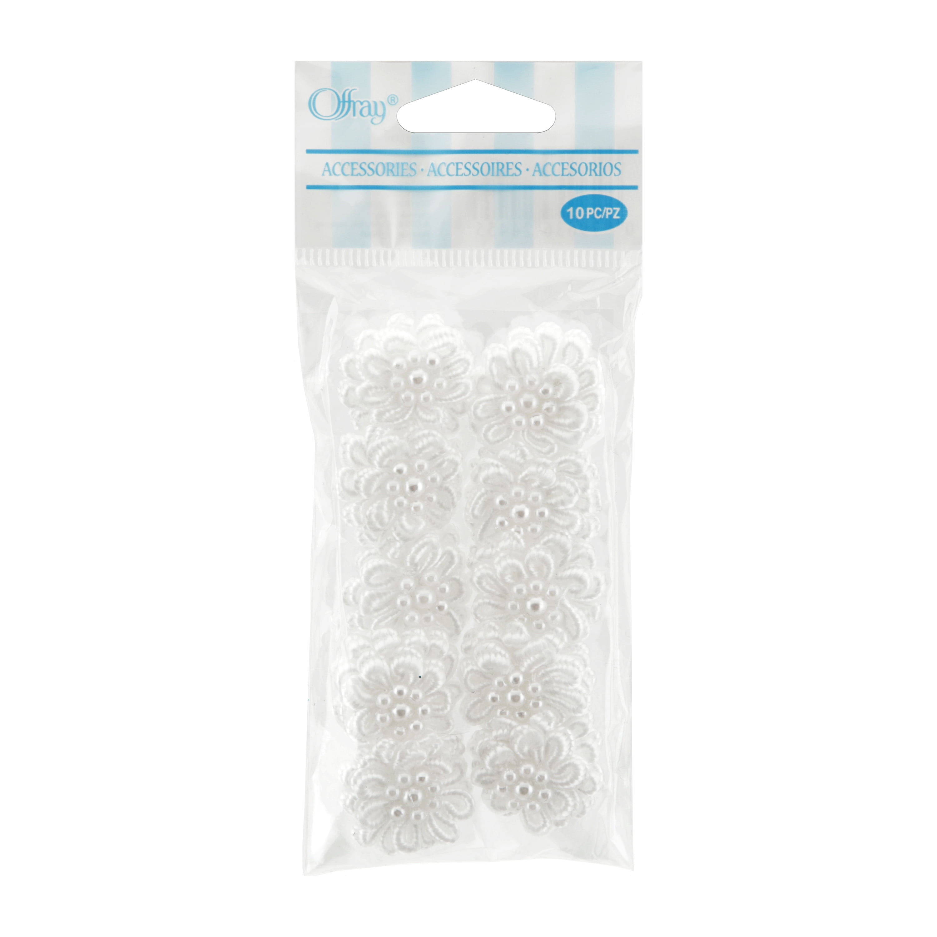 (3 pack) Offray accessories, white elegant flower with pearls accessor yard, 10 count, n yardlon, hand made, 1 package