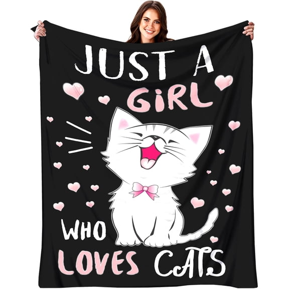Cat Blanket Gifts for Women Cat Lovers Soft Flannel Kawaii Throw Blanket for Kids Adults 50"x40"