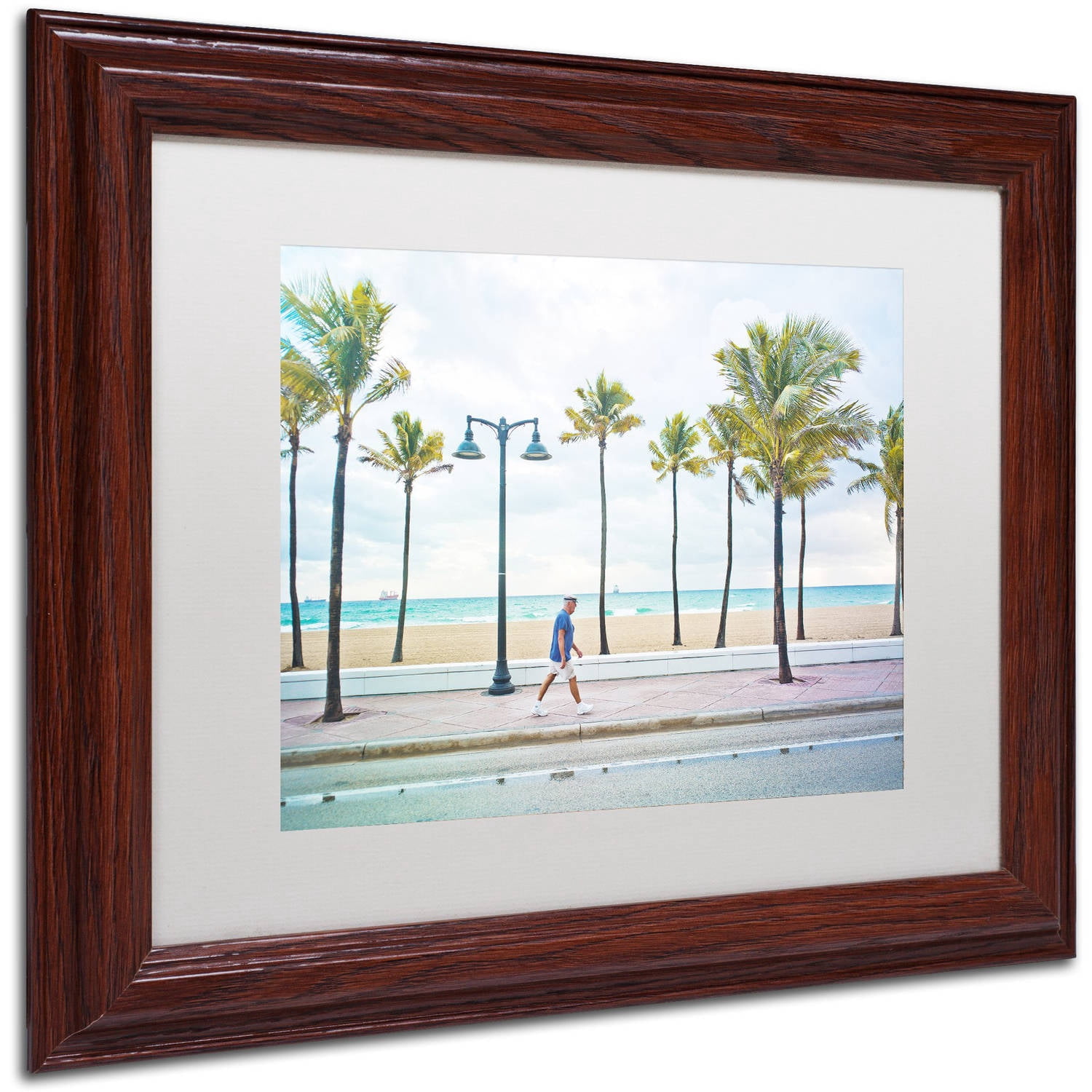 Trademark Fine Art "Florida Beach Walk" Canvas Art by Preston White Mat, Wood Frame