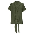 thumbnail image 6 of MOJOGO Women's Ruffle Trim Summer V-Neck Blouse Casual Tie Front Short Sleeve Shirts Loose Cotton Linen Tops XL, 6 of 7
