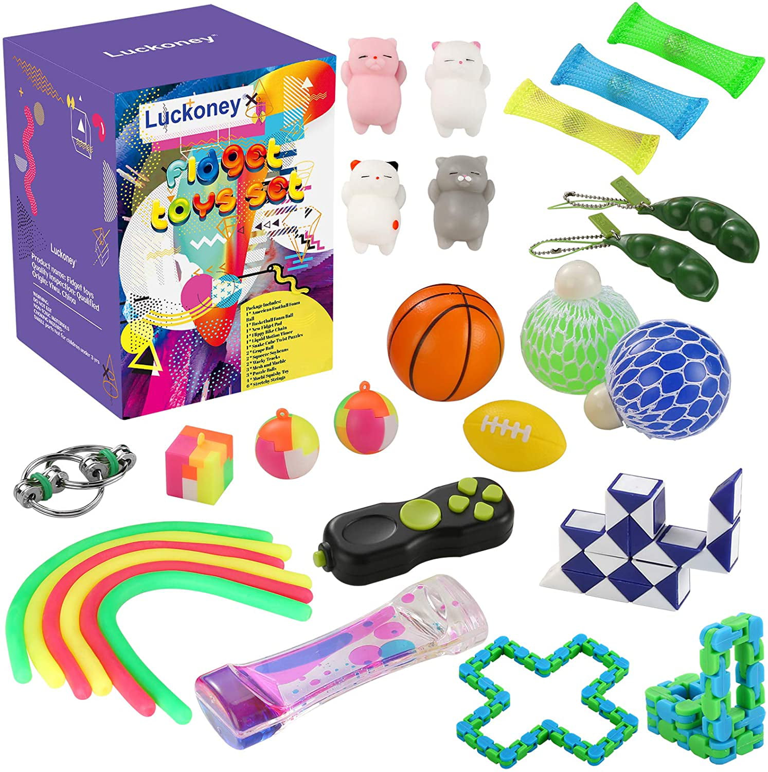 Bubble Fidget Toys for Kids Fidgets Squeeze Sensory Toy for Adult,Anti-Stress Toy for Autistic Children,Tie Dye 2-Packs X-Large & Mini Fidget Toy for Toddlers with Clip Square Fidget Toys Set