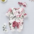 thumbnail image 4 of KIMI BEAR Newborn Baby Girl Romper 6-9 Months Fall Winter Flying Long Sleeves Bodysuits Floral Romper Headband 2pcs Red, 4 of 9