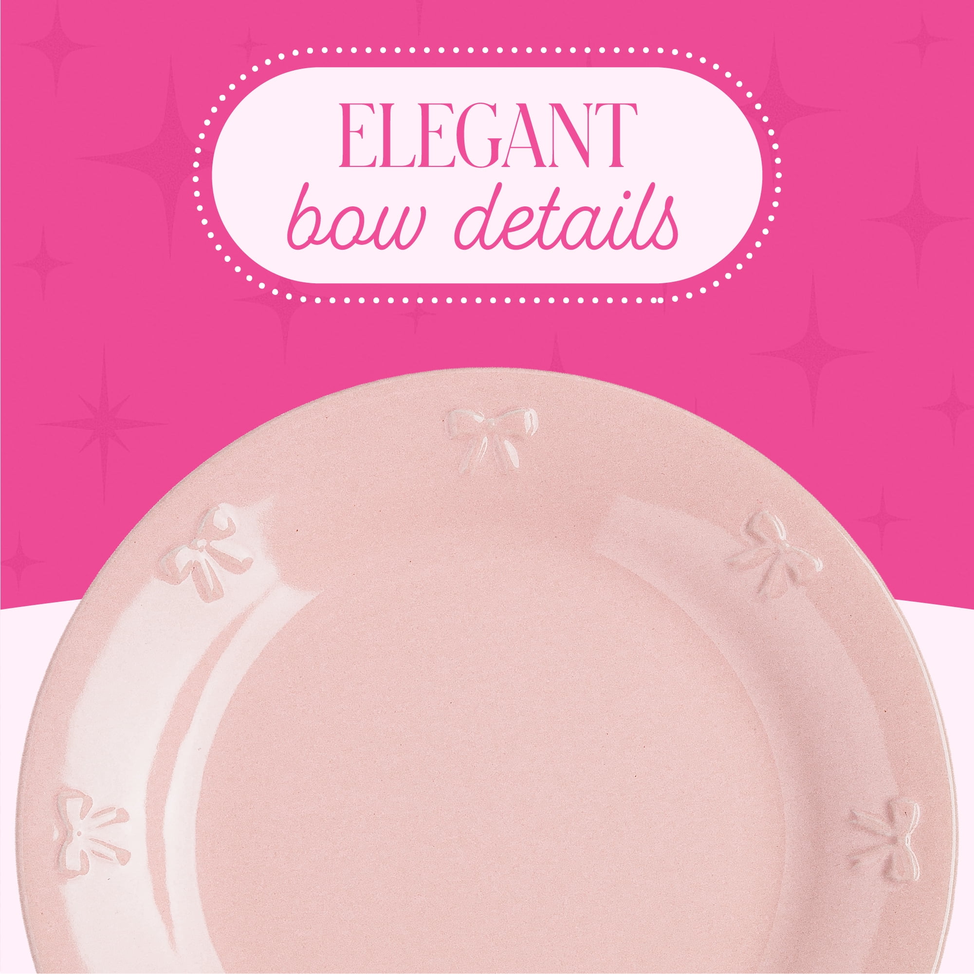 Paris Hilton London Collection Stoneware Salad Plate, Embossed Bow Detailing, 8.5-inch, Blush Pink