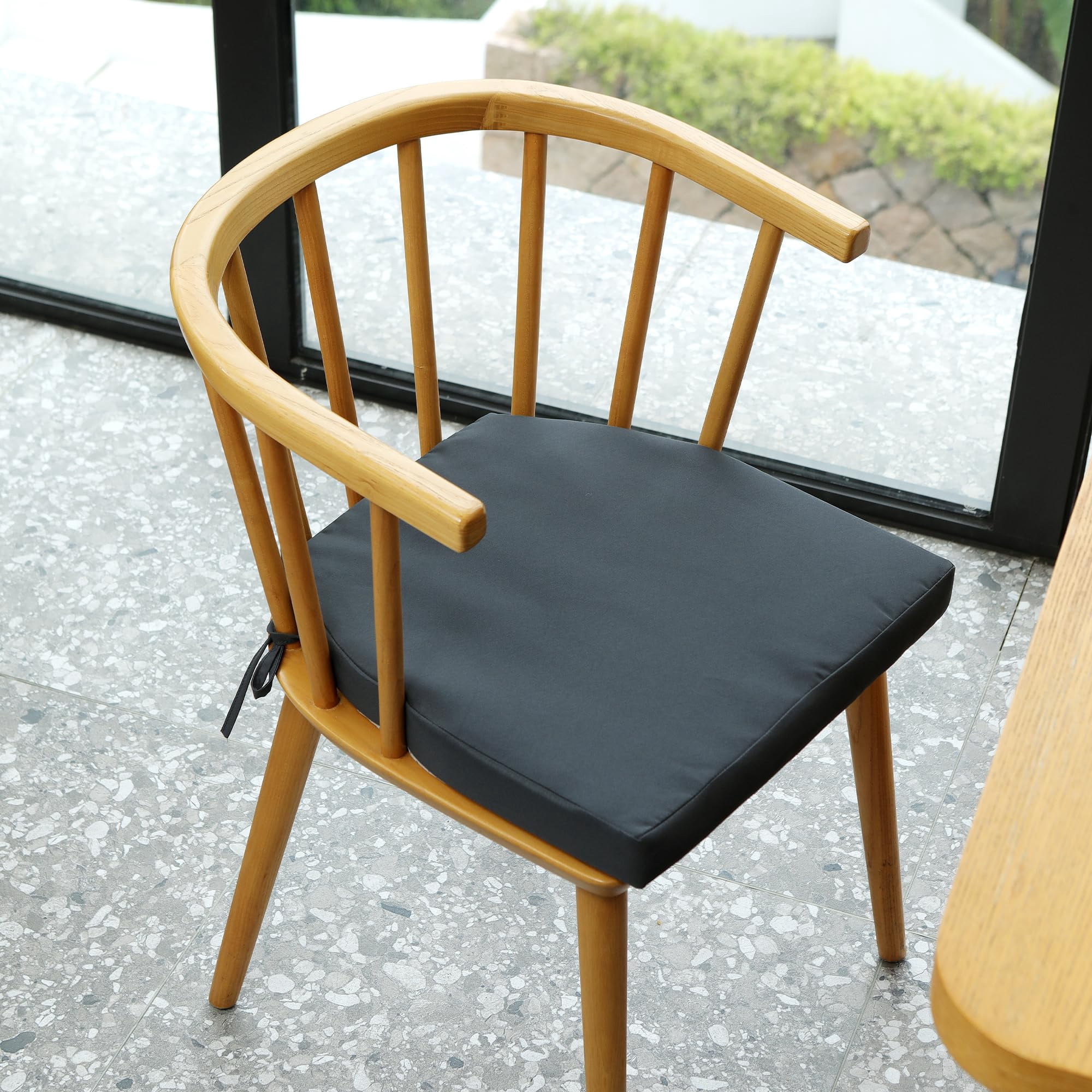 Chair Cushions for Dining Chairs Set of 2, D-Shaped 17" x 16" Memory Foam Seat Cushions, 2" Thick Olefin Kitchen Chair Pads with Ties & Non-Slip Backing, Navy Blue