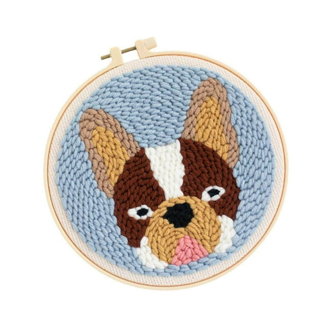 pitrice Punch Needle Kit DIY Needlecraft Pre Print Needlework Animal Dog Embroidery for Print Pattern Adult Kid Starter D