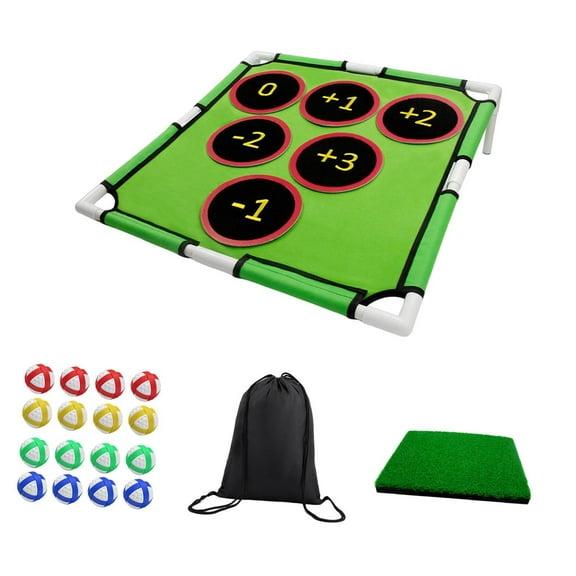 figatia Golf Chipping Games Golf Cornhole Game Casual Folding Golf Mat Includes 16 Balls for Camping BBQ Family Gathering