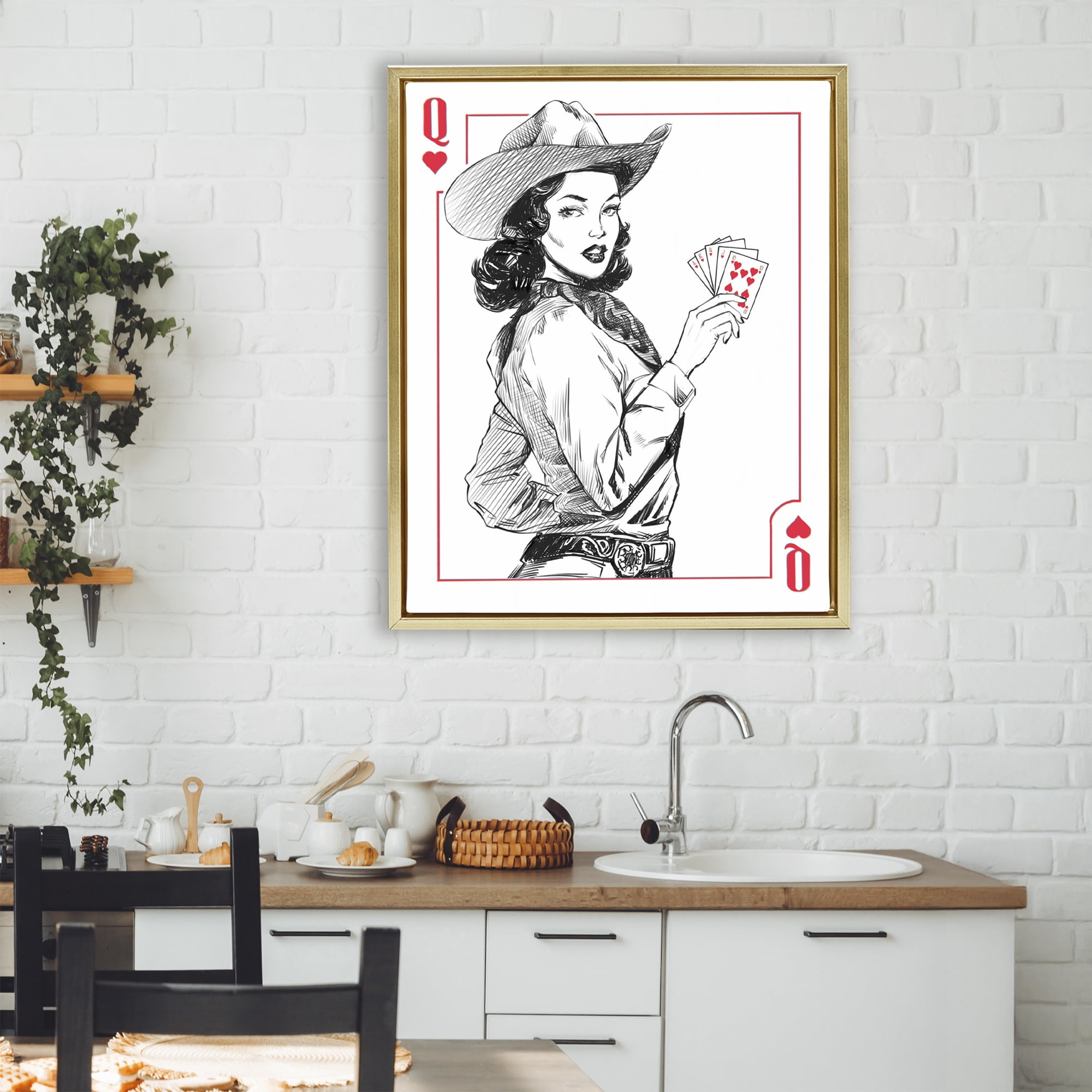 Stupell Industries Cowgirl Queen of Hearts Gold Framed Floater Canvas Wall Art, design by Ziwei Li