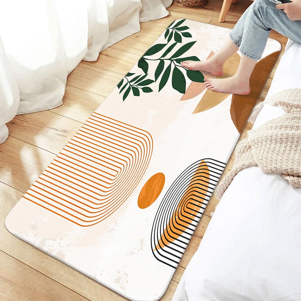 Mid Century Modern Boho Bathroom Rugs, Abstract Aesthetic Burnt Orange Non-Slip Bath Rugs Abstract Leaf Bathroom Rugs Set Minimalist Bathroom Rug Mat 17X48inch, Extra Soft and Absorbent Bath Rugs