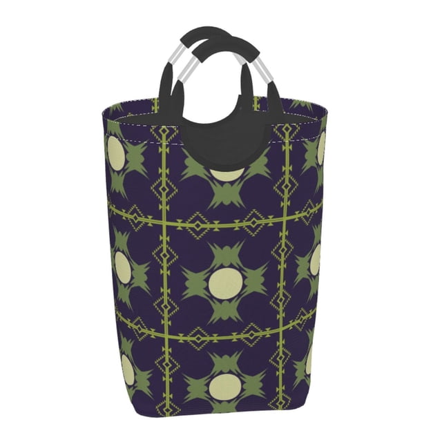Waterproof Collapsible Laundry Hamper, Retro Abstract Pattern Aluminum Handle Laundry Bag Storage Basket, 50L