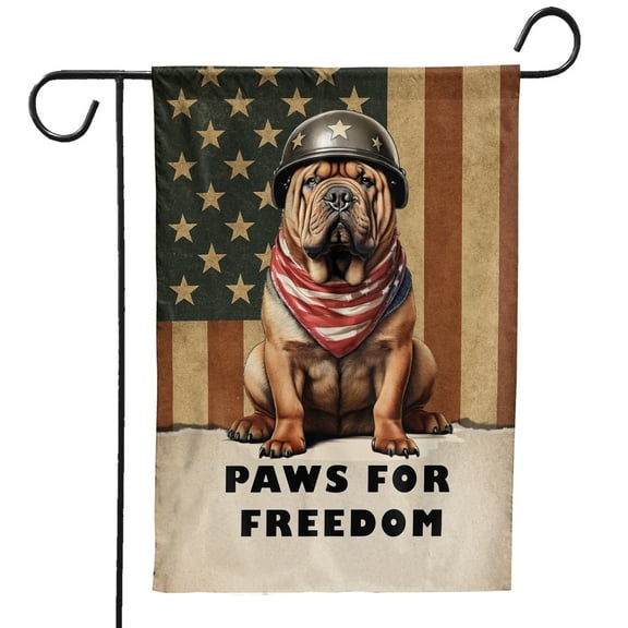 Freedom Paws Patriotic Chinese Shar-Pei Vintage Memorial Day Garden Flag 12x18in Double Sided Dog Lover Outdoor Decor - 12006