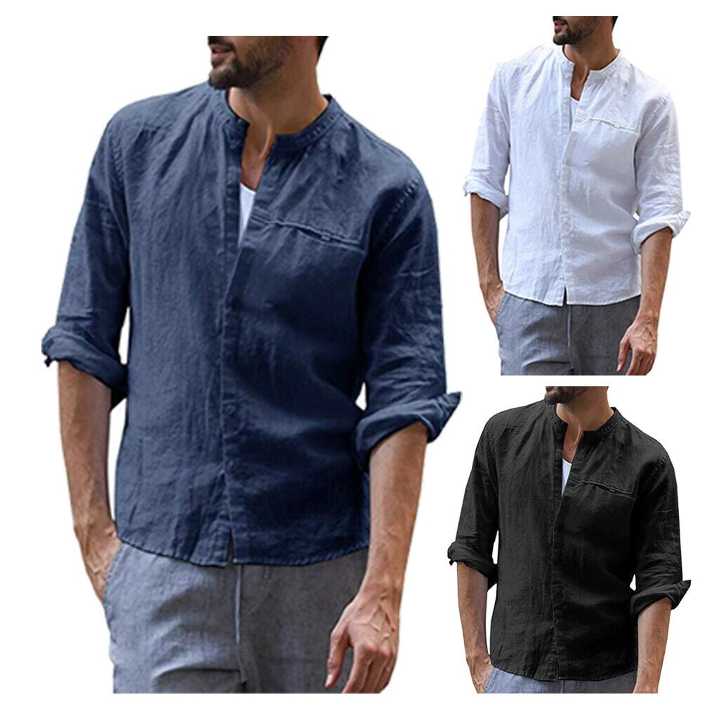 Download Nituyy - Luxury Mens Long Sleeve V-neck Loose Casual Linen ...