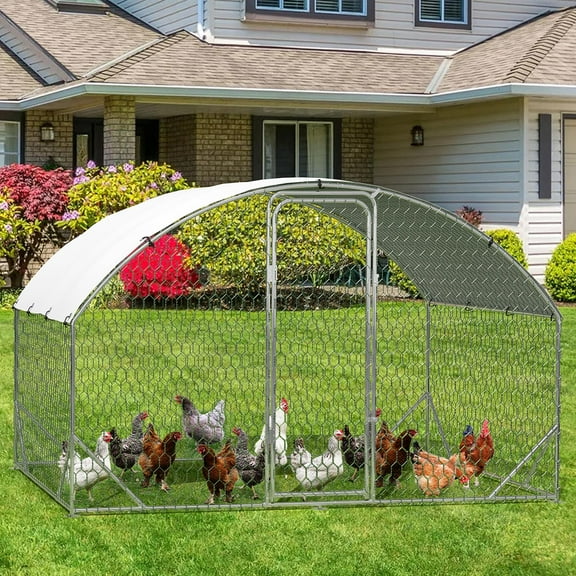TROPOW Large Metal Chicken Coop, Dome Chicken Coop with Upgrade Tri-Supporting, Chicken Run with Waterproof and Anti-UV Cover, Large Chicken Coop for Outdoor Duck Rabbit (6.5'L x 9.8'W x 6.5'H)