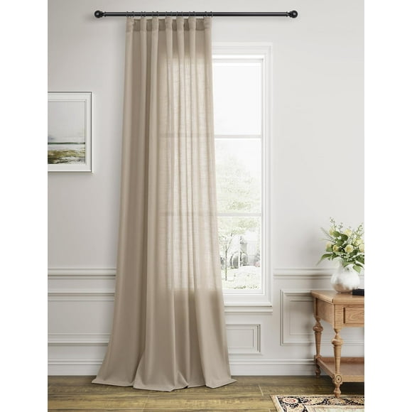 AIR-Light Taupe Linen Curtains 108 Inches Long for Living Room Back Tab Hook Belt Primitive Burlap Farmhouse Drape Semi Sheer Light Filtering Privacy Neutral Window Curtains for Bedroom 52x108 1 Pane