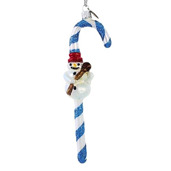 Snowman Candy Cane - 1 Ornament 7 Inch, Glass - Ornament Christmas Stripe Sweet 14473