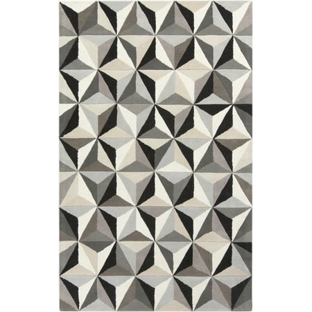 Black Grey Rug 8' x 11' Dazzling Diamonds Onyx Black and Timberwolf Gray Hand Tufted Wool Area Throw Rug ()