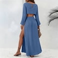 thumbnail image 4 of LEKWK Linen Sets for Women 2 Piece Long Sleeve Crewneck Crop Tops High Slit Flowy Maxi Skirts Summer Fashion Boho Beach Vacation Outfits, 4 of 8