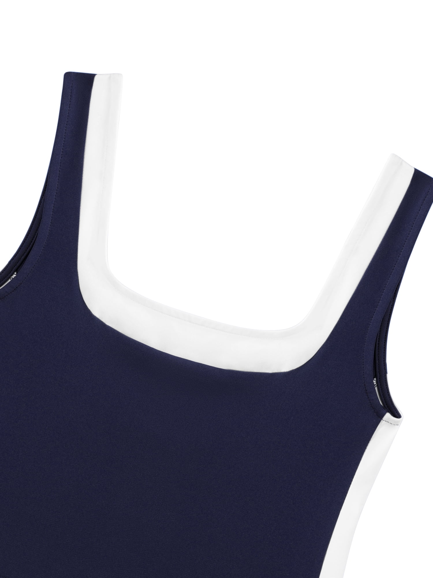 DARING DIVA Women's Crop Square Neck Slim Fitted Color Block Yoga Shirts S Navy