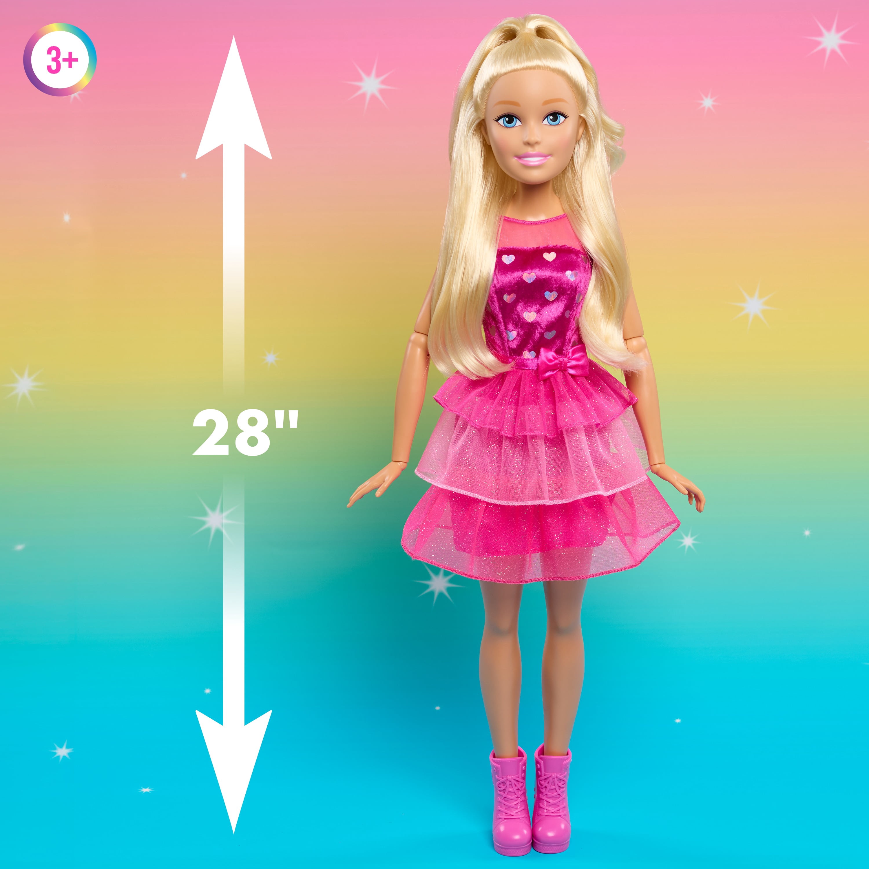 Barbie 28-Inch Fashion Doll, Large Blonde Doll with Removable Shimmery Dress and Shoes, Poseable Arms and Legs, and Brushable Hair, Toddler Toys, Ages 3 and up