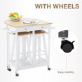 Rolling Kitchen Trolley Cart Island Drop Leaf Table Mecor with 2 Stools