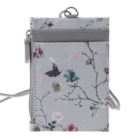 Portable Leather Card Credit Wallet Badge Holder Coin Pocket Purse with Lanyard