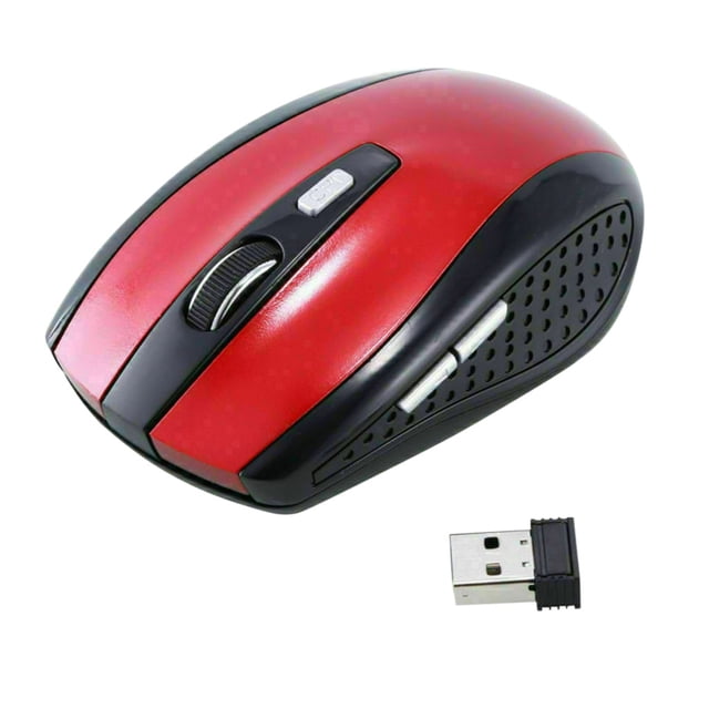 Inteprter Ratón inalámbrico de 1600DPI para ordenador, receptor USB óptico de 2,4G, ratón programable ergonómico para jugadores de PC y portátiles Juegos de teclado y mouse para computadora rojo