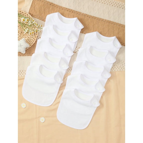 10-Pack Solid Color Bibs with Adjustable Buttons, DIY Bibs, Can be Painted or Embroidered to Create Beautiful and Unique Bibs for Your Baby