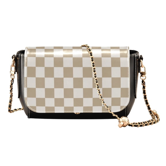 Women's Crossbody Handbags Beige Checkered PU Leather Shoulder Purse Adjustable Strap Small Travel Bag with Zipper Pocket