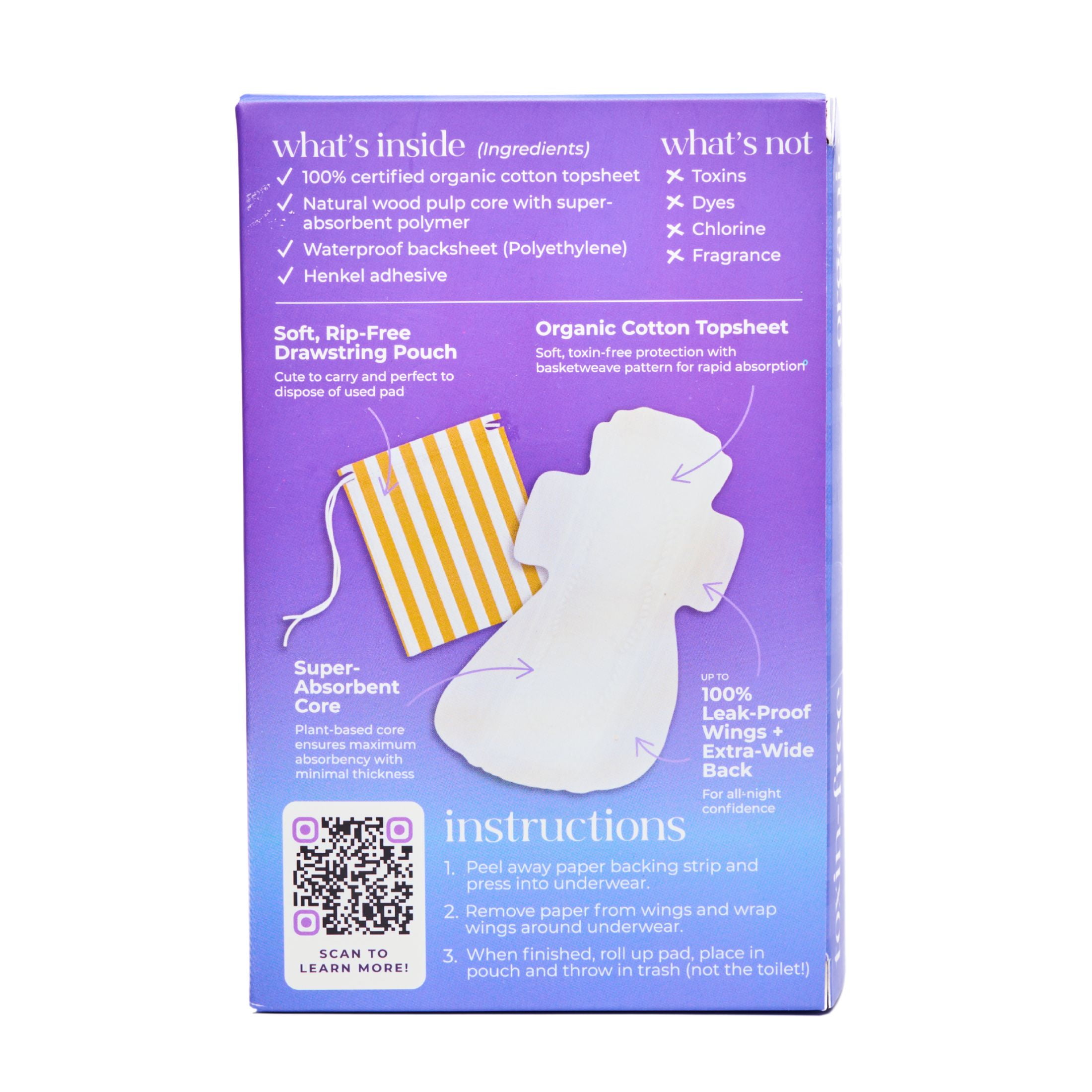 Pinkie Organic Cotton Teen Overnight Pads, 16 Count