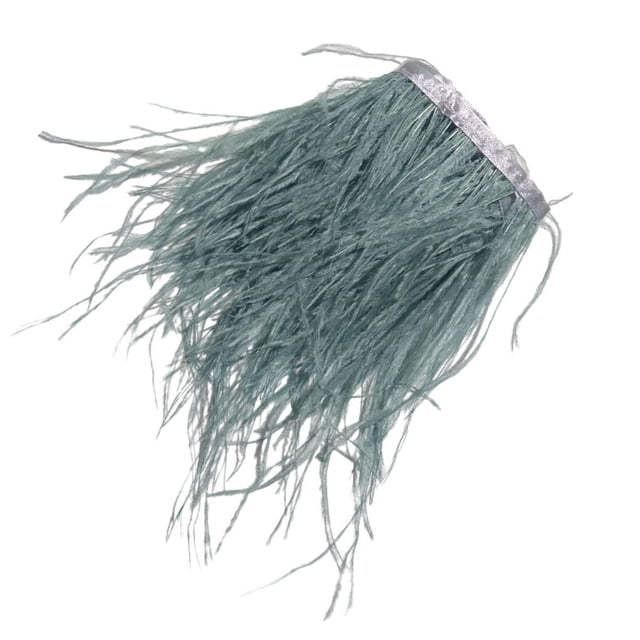 Shengyu 1 Yard Dyed Ostrich Feather Fringe Trim Ribbon Embellishment Grey green