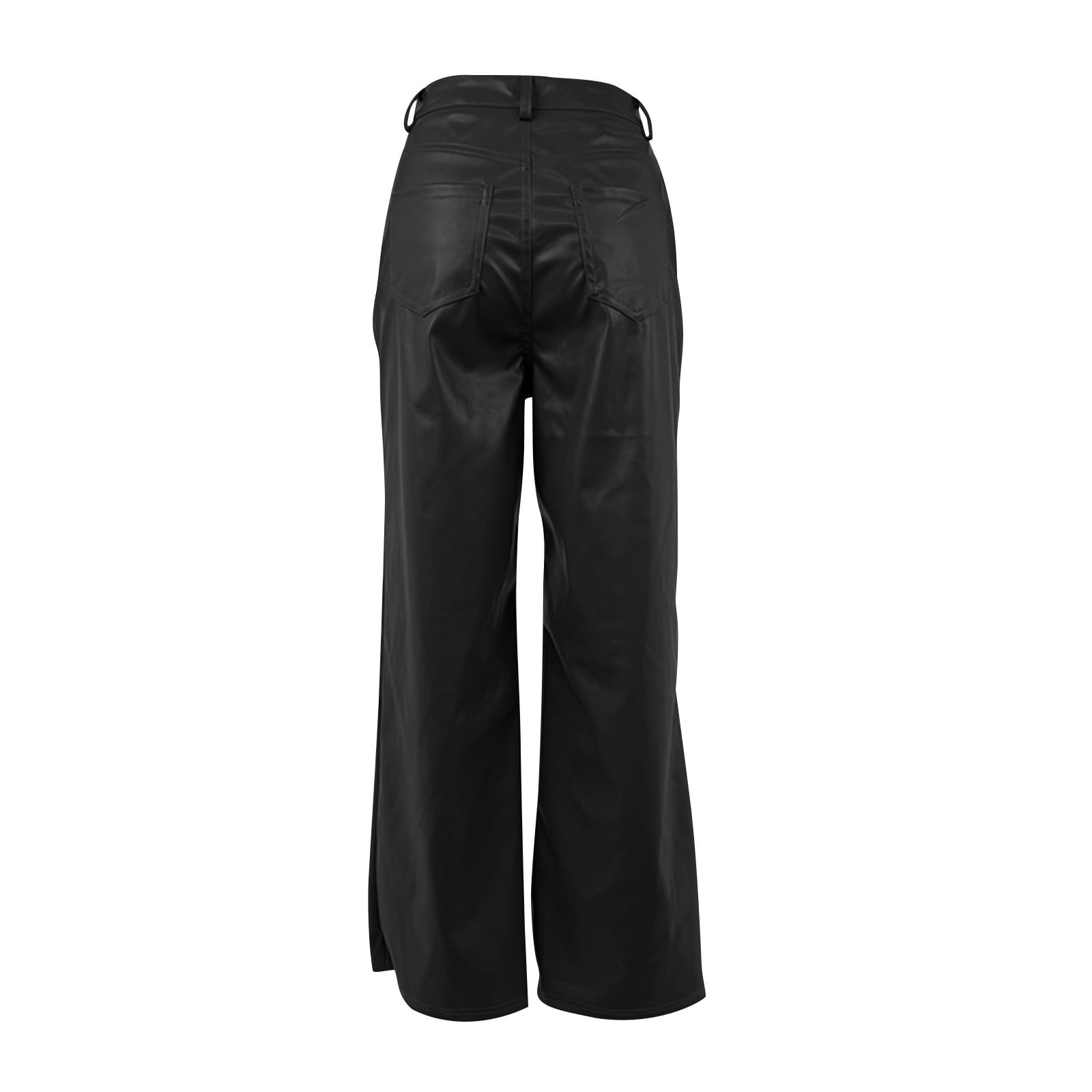 XFLWAM Faux Leather Pants for Women High Waist Straight Wide Leg Flare Leather Pants with Pockets