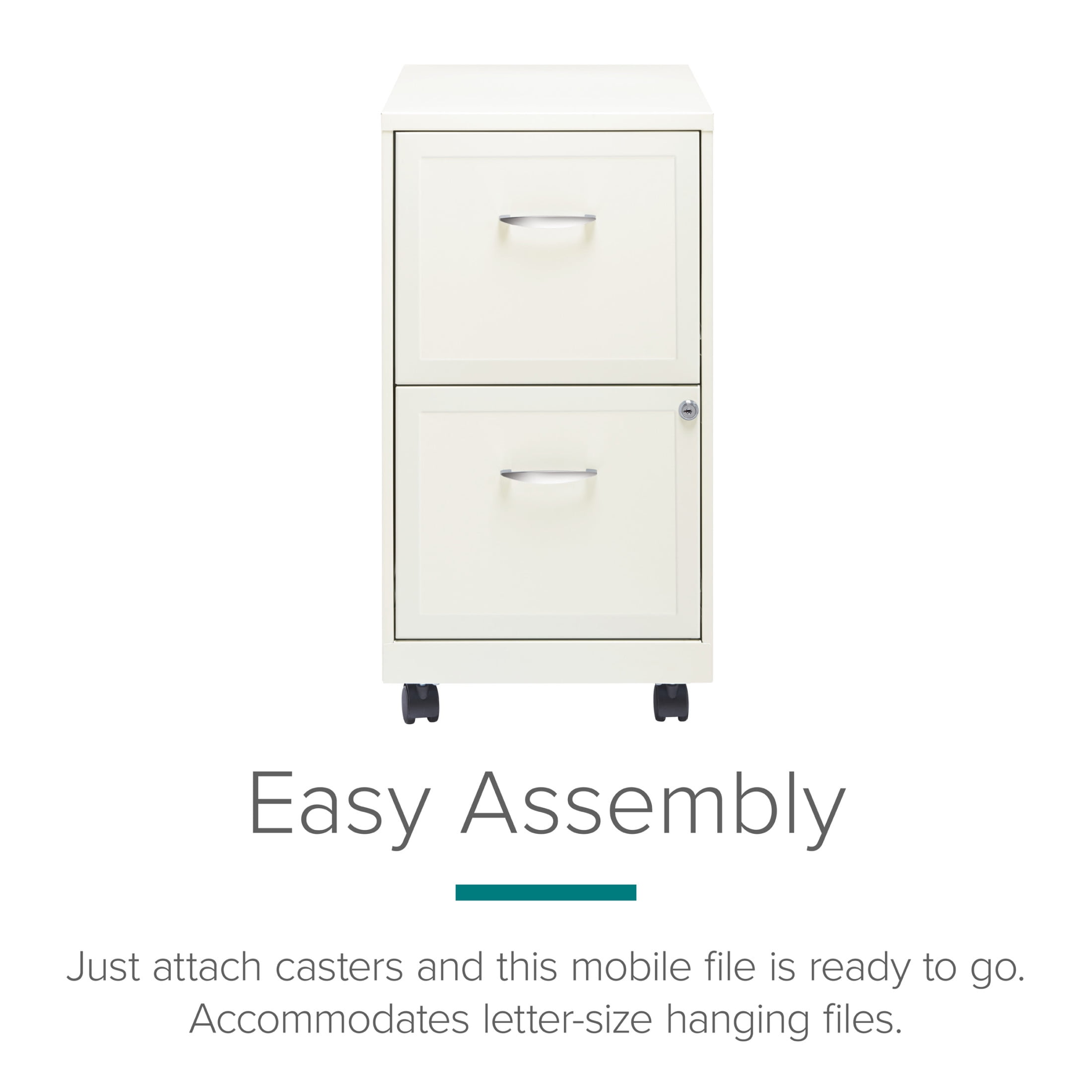 Space Solutions 18" Deep 2 Drawer Mobile Letter Width Vertical File Cabinet, White