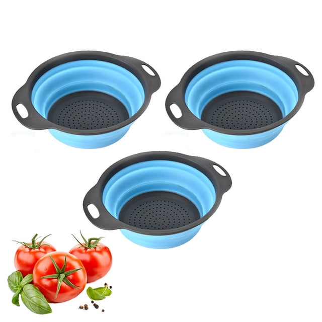 Filtro plegable que ahorra espacio, bandeja de drenaje de frutas plegable, cesta de drenaje para pasta, verduras y frutas, 3 uds.