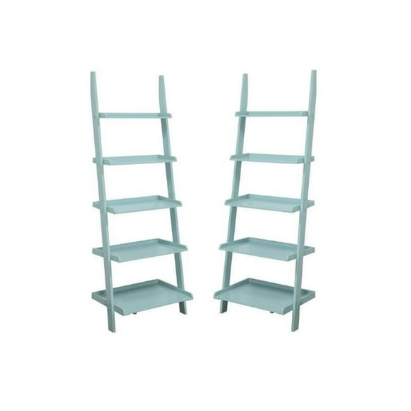 Home Square 2 Piece Ladder Wood Bookshelf Set in Sea Foam Green